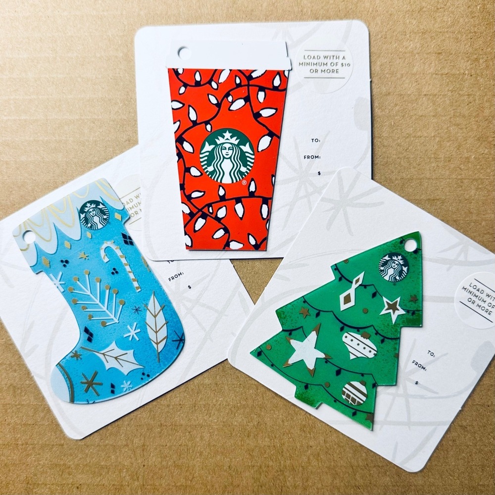 Starbucks Holiday Gift Card Set Christmas‎ Tree Stocking Cup Lights key chain